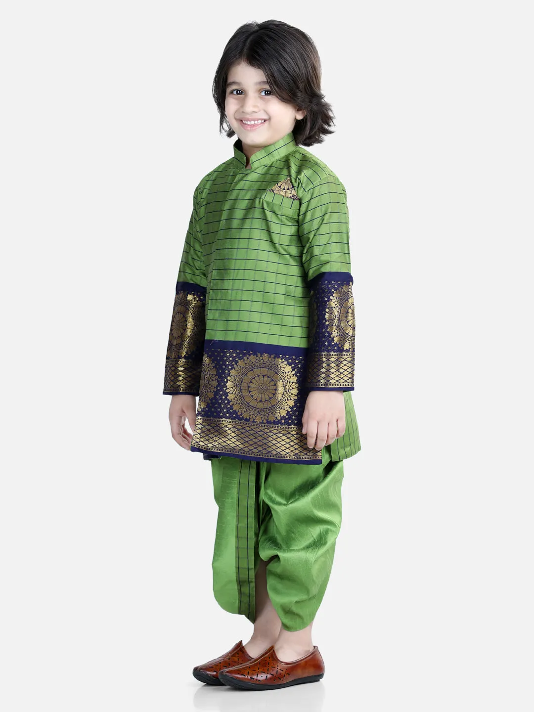 Boy's Green Silk Sherwani Sets - Bownbee