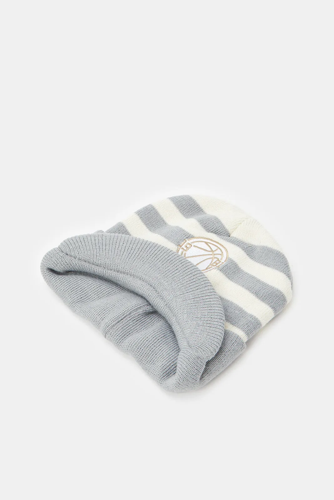 Boys Grey Striped Knitted Cap