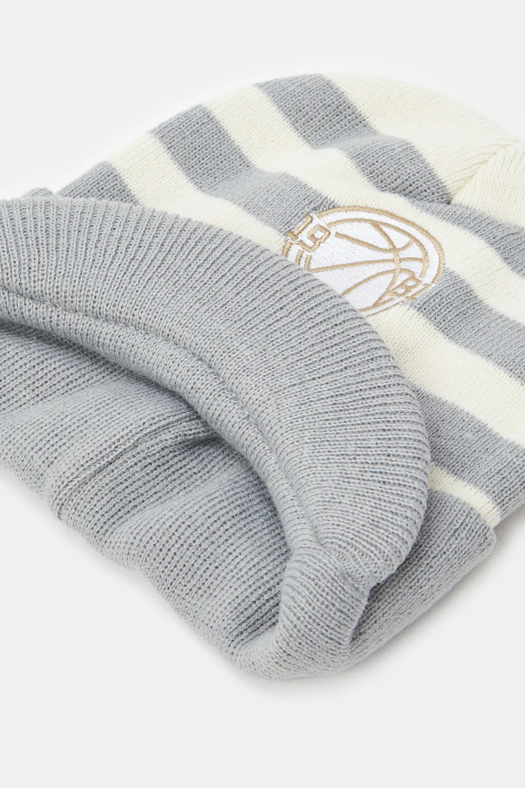 Boys Grey Striped Knitted Cap