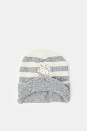 Boys Grey Striped Knitted Cap