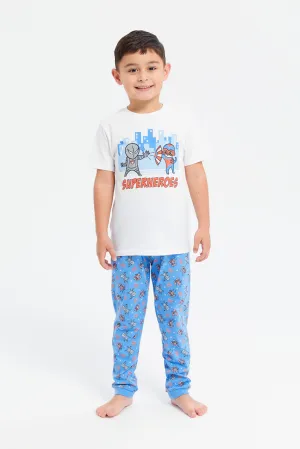 Boys Grey Superhero Print Short Sleeve T-Shirt Pyjama Set (2 Piece)