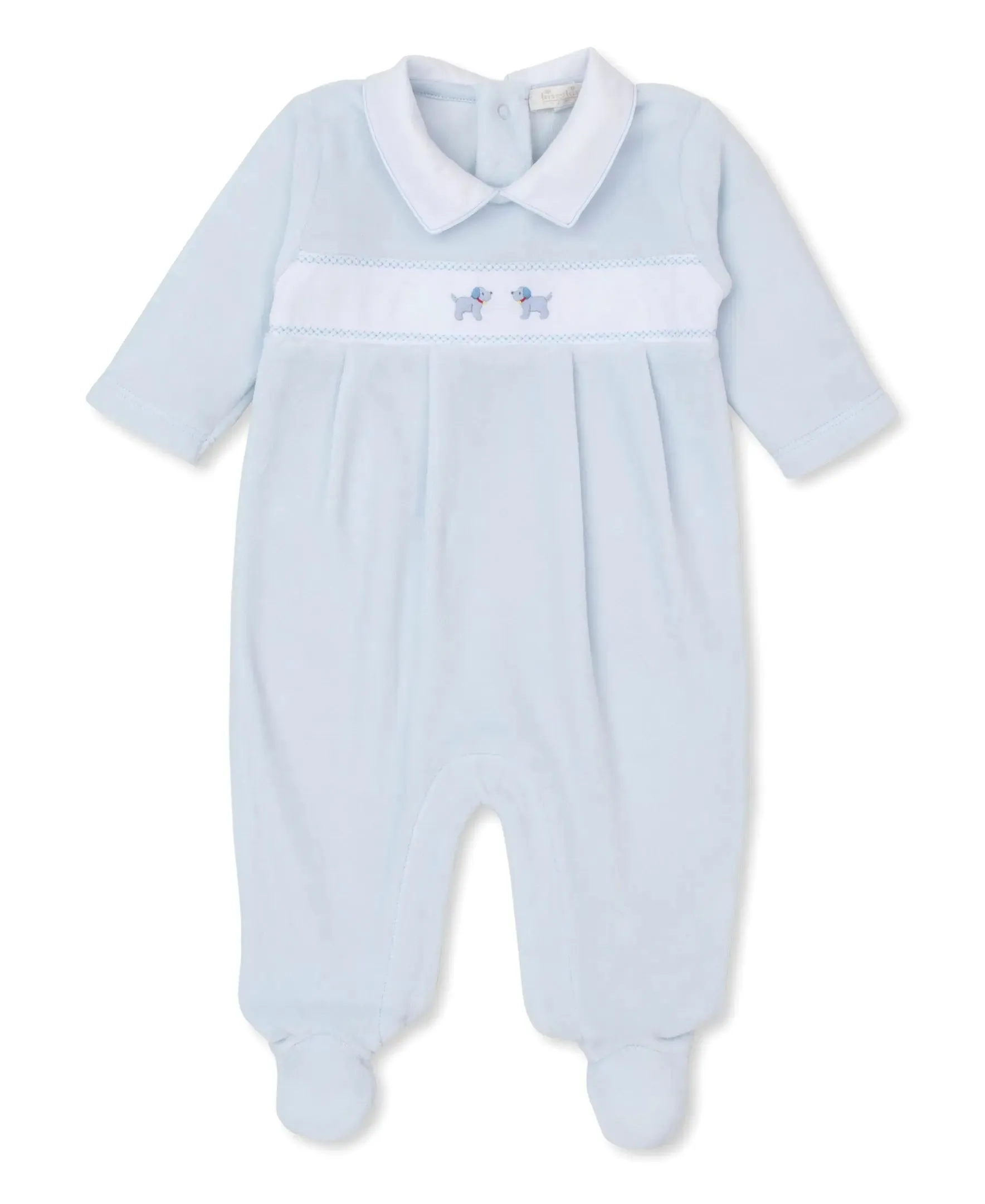 Boys Hand-embroidered Velour Babygrow - Premier Puppies