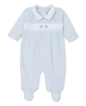 Boys Hand-embroidered Velour Babygrow - Premier Puppies