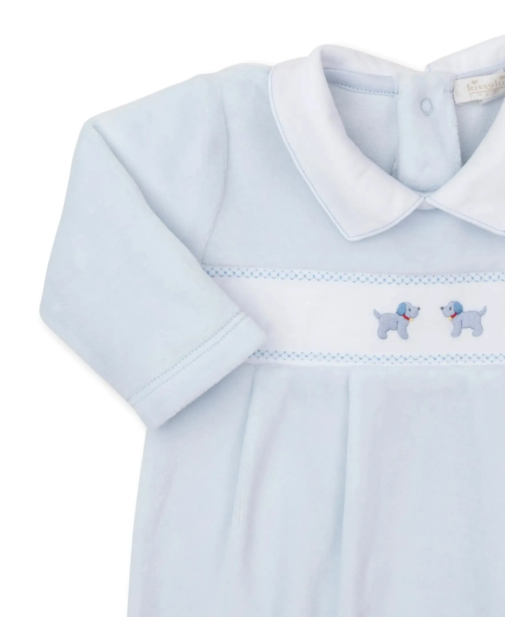 Boys Hand-embroidered Velour Babygrow - Premier Puppies