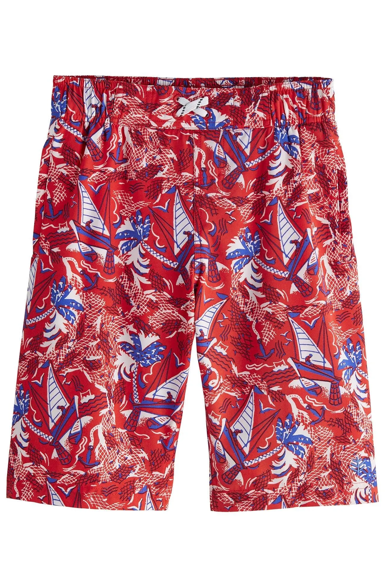 Boy's Island Swim Trunks  |  Radiant Red Anchors Away