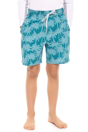 Boy's Island Swim Trunks  |  Tahitian Teal Swaying Palms