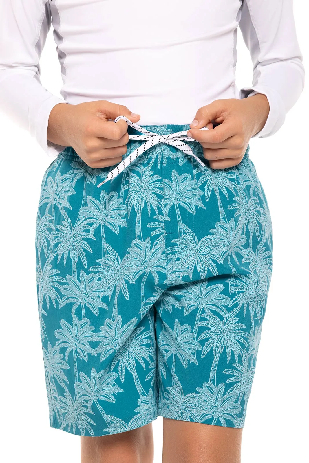 Boy's Island Swim Trunks  |  Tahitian Teal Swaying Palms