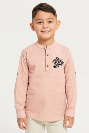 Boys Junior Pink Flock Eagle Print Long Sleeve Shirt