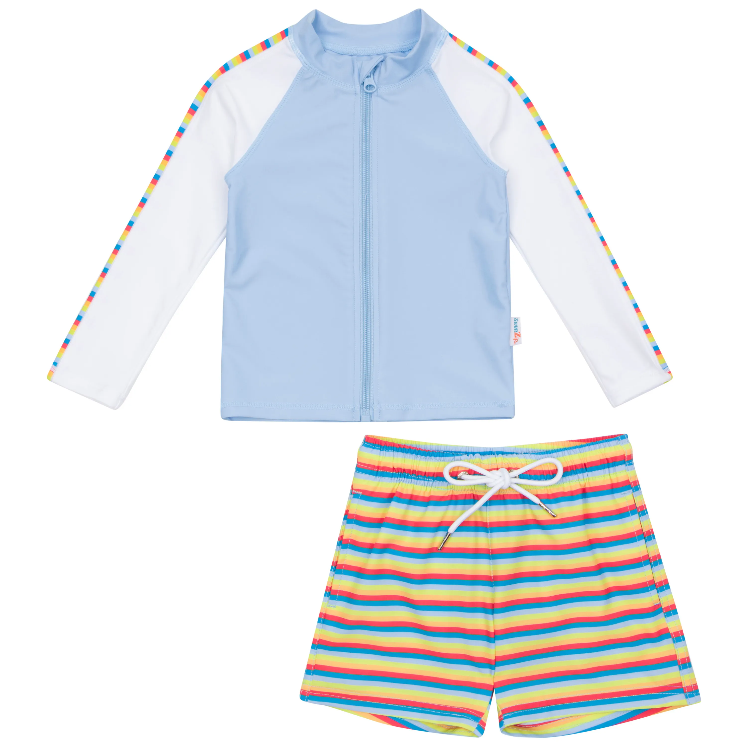 Boys Long Sleeve Zipper Rash Guard and Swim Trunk Set | "Sunny Stripe"