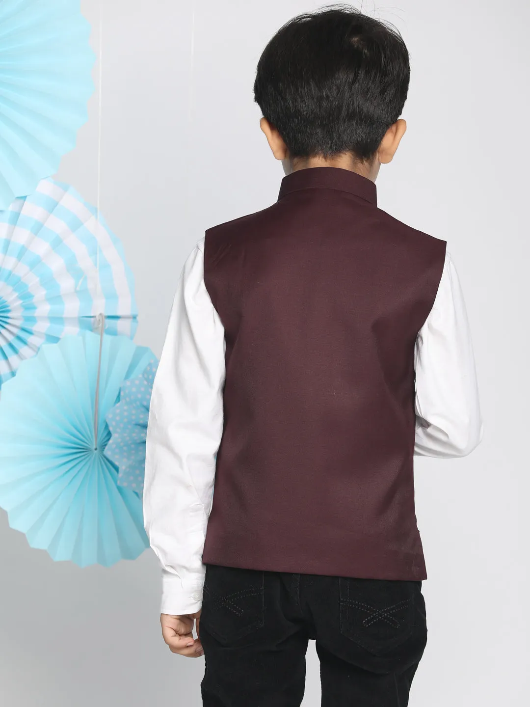 Boy's Maroon Cotton Blend Nehru Jacket - JBN Creation