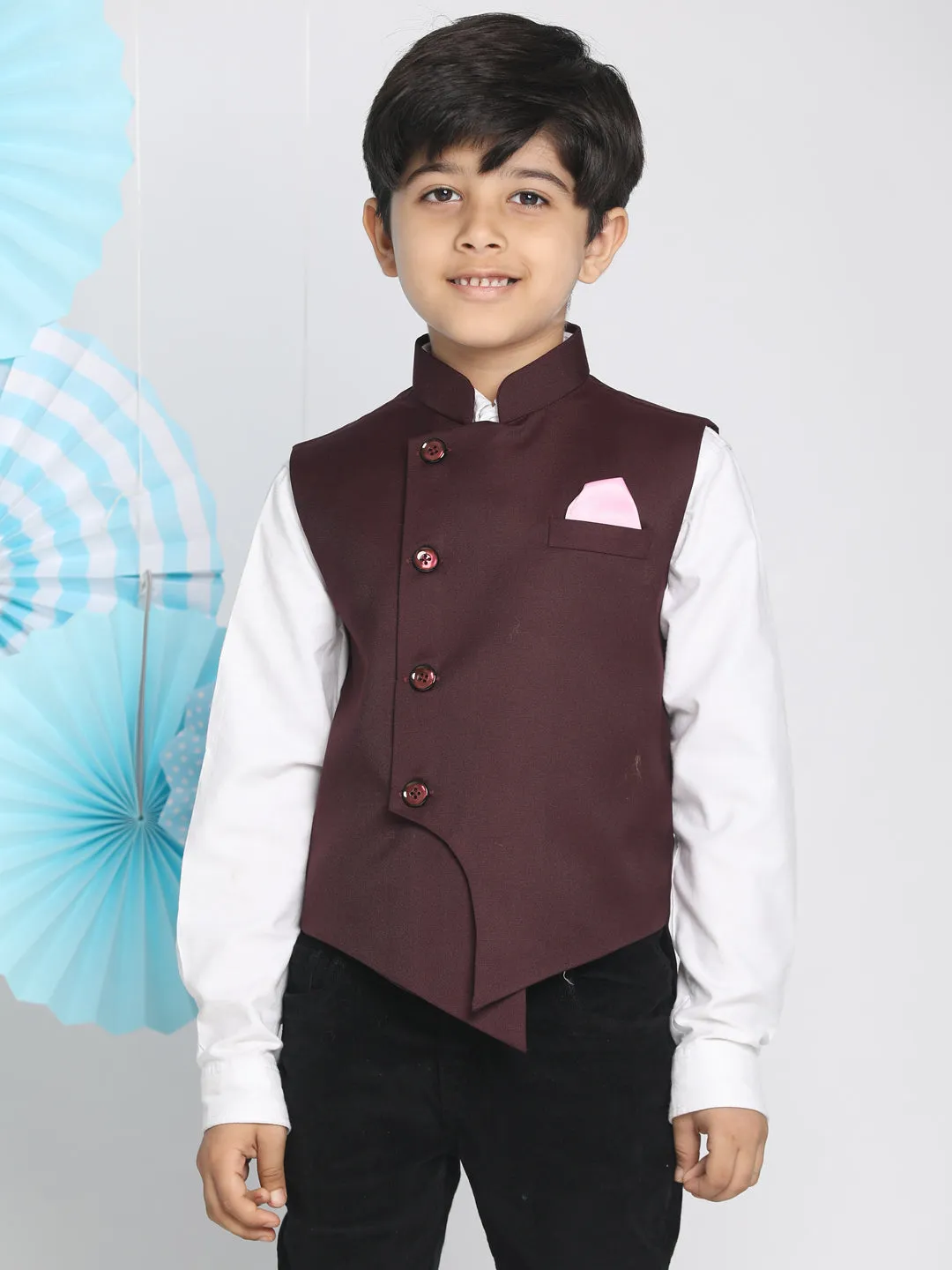 Boy's Maroon Cotton Blend Nehru Jacket - JBN Creation