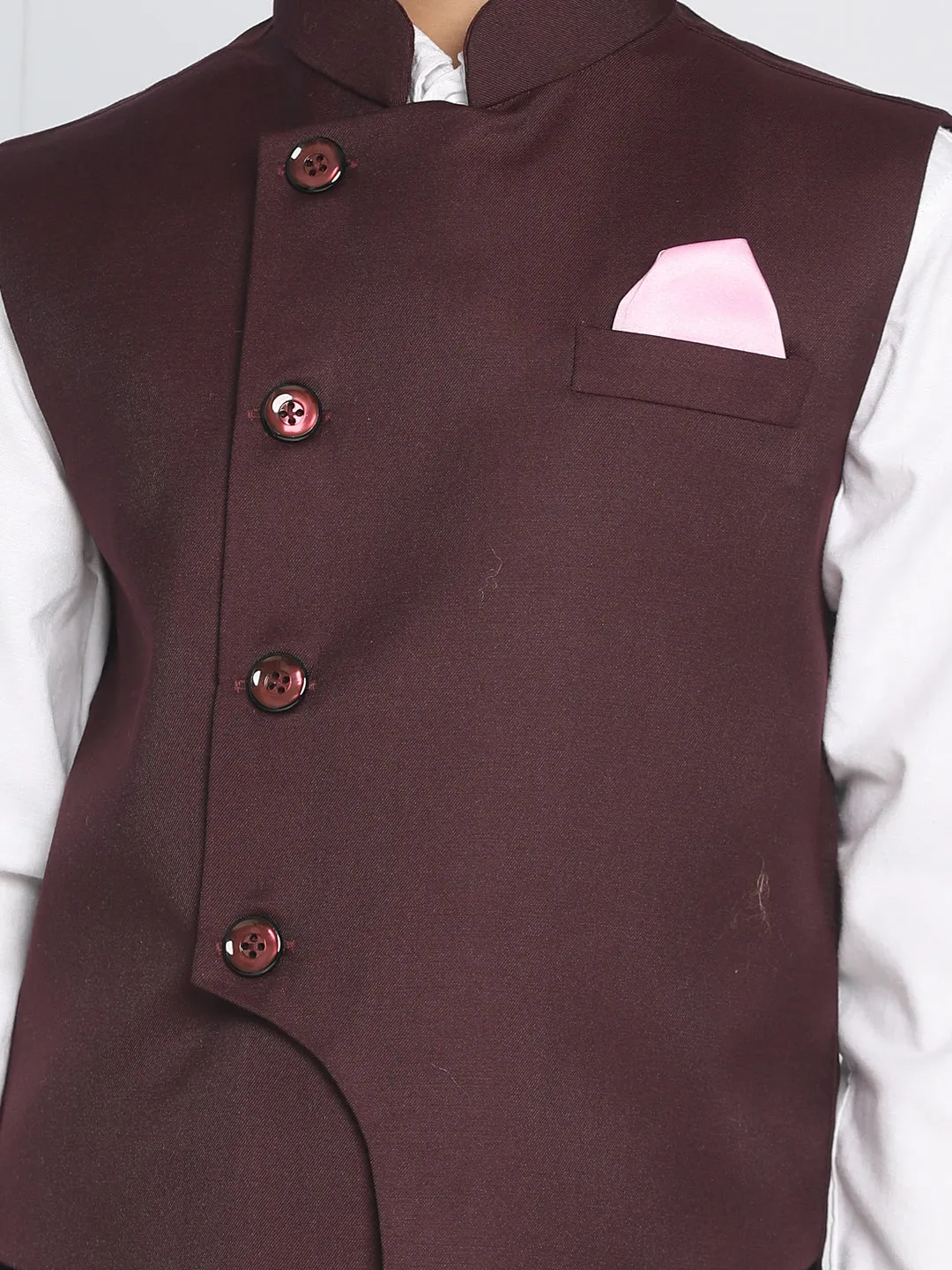 Boy's Maroon Cotton Blend Nehru Jacket - JBN Creation