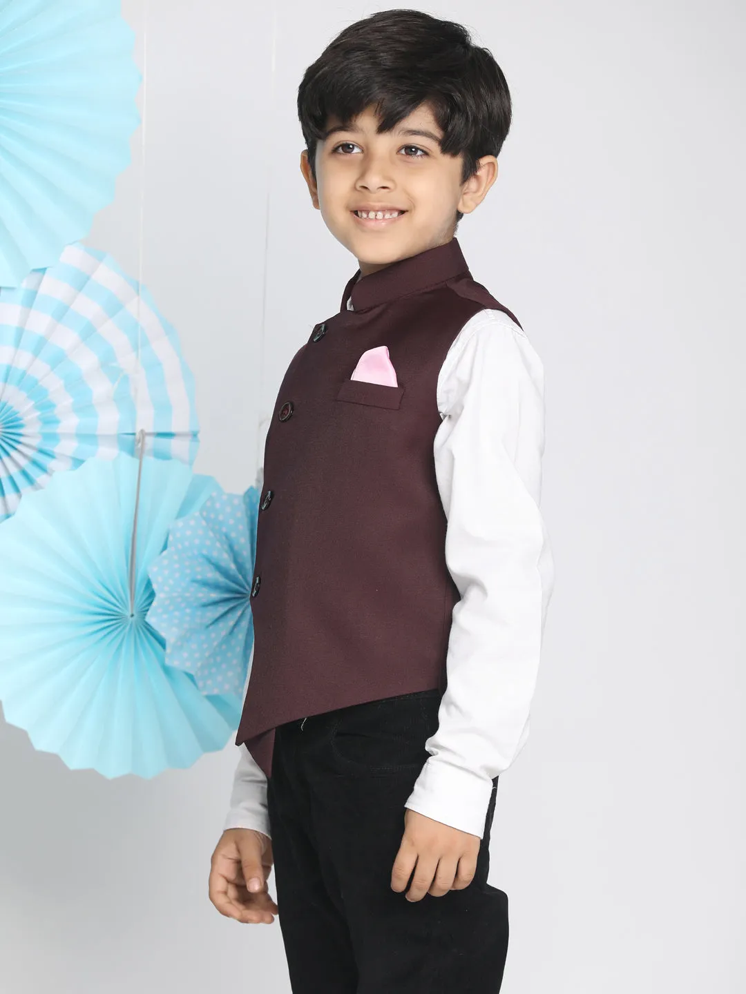 Boy's Maroon Cotton Blend Nehru Jacket - JBN Creation