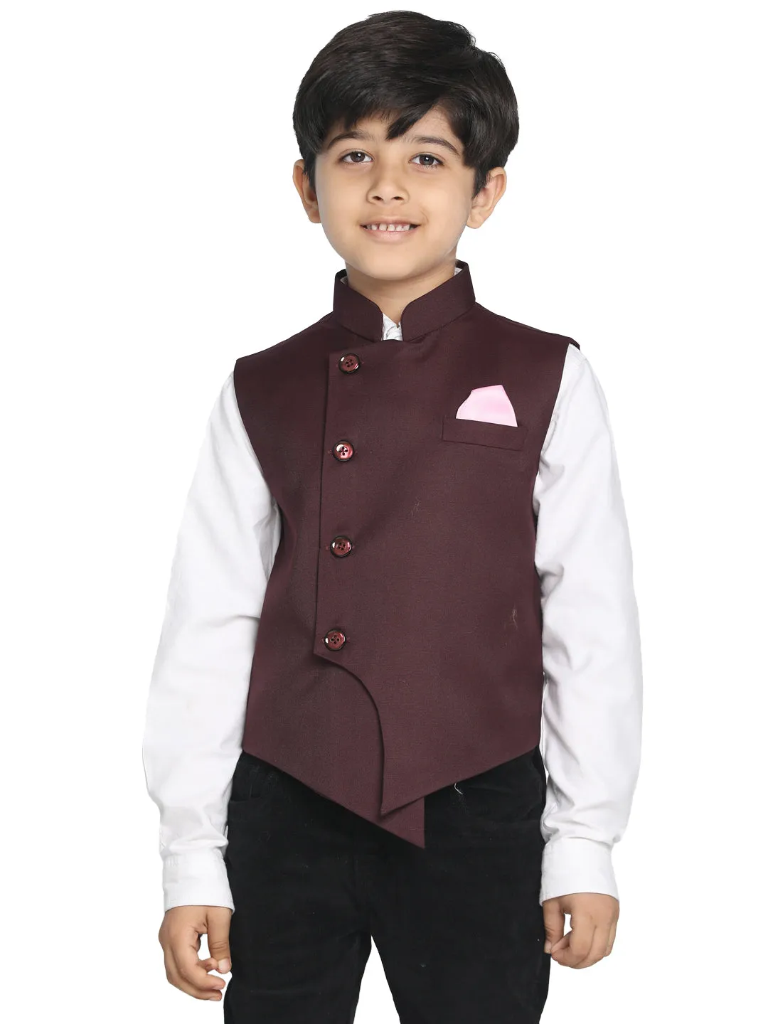 Boy's Maroon Cotton Blend Nehru Jacket - JBN Creation