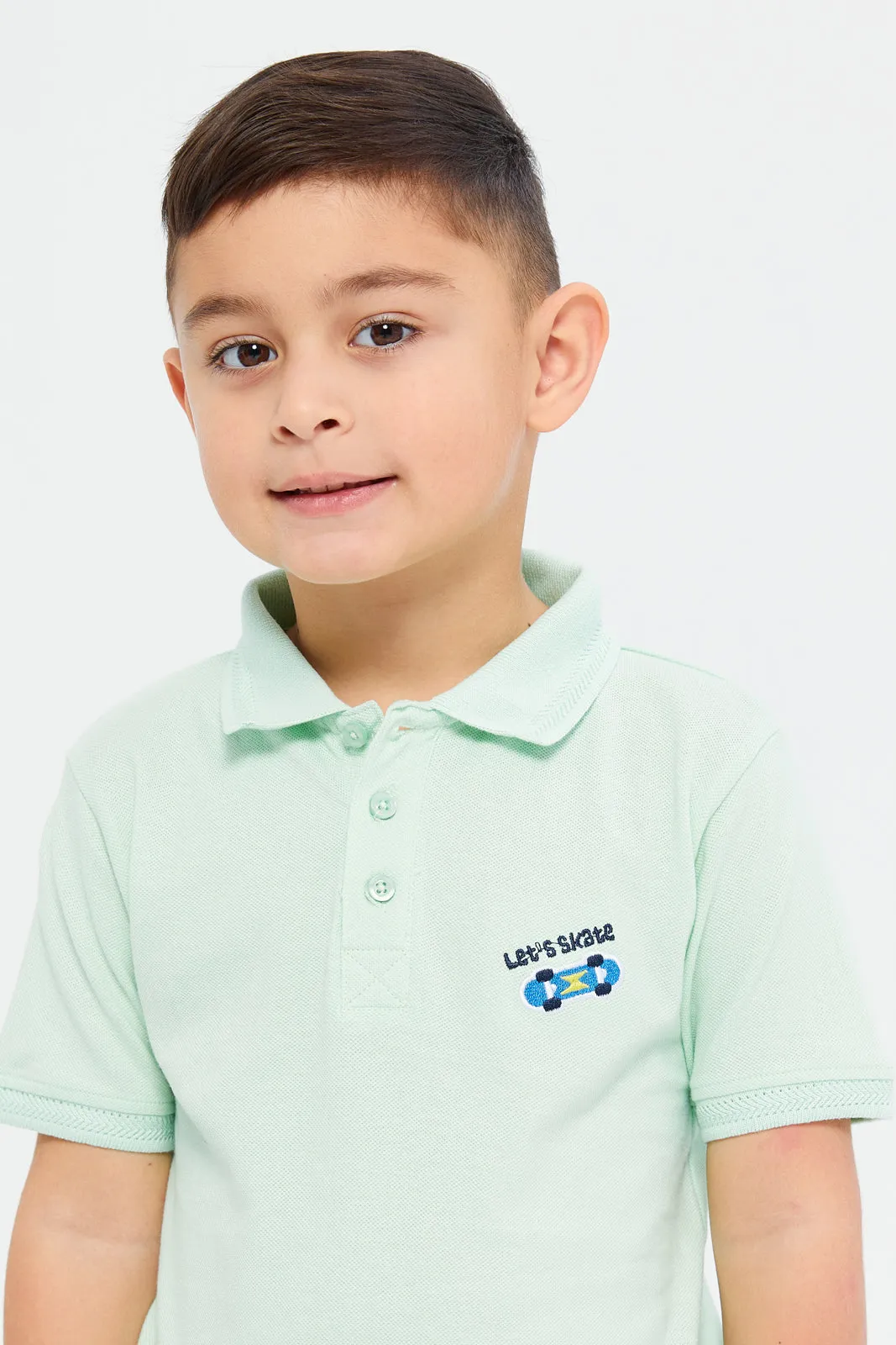 Boys Mint Embroidered Polo Shirt