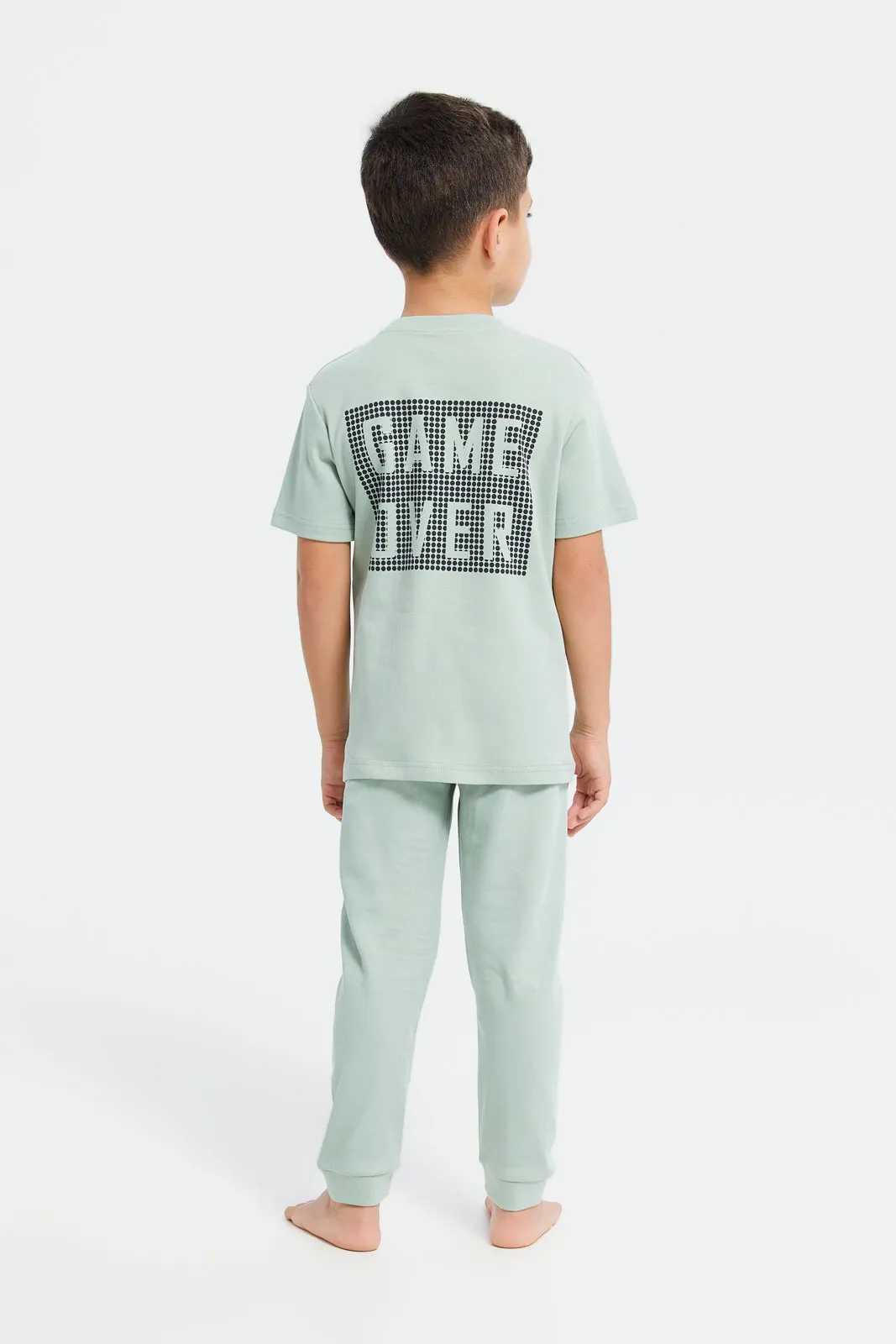 Boys Mint Printed Pyjama Set (2 Piece)