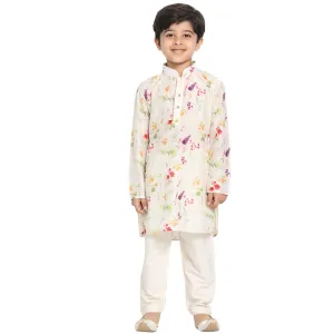 Boy's Multicolor-Base-Cream Cotton Blend Kurta Pyjama Set - JBN Creation