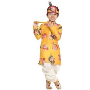 Boy's Multicolor-Base-Yellow Cotton Blend Kurta And Dhoti Set - JBN Creation