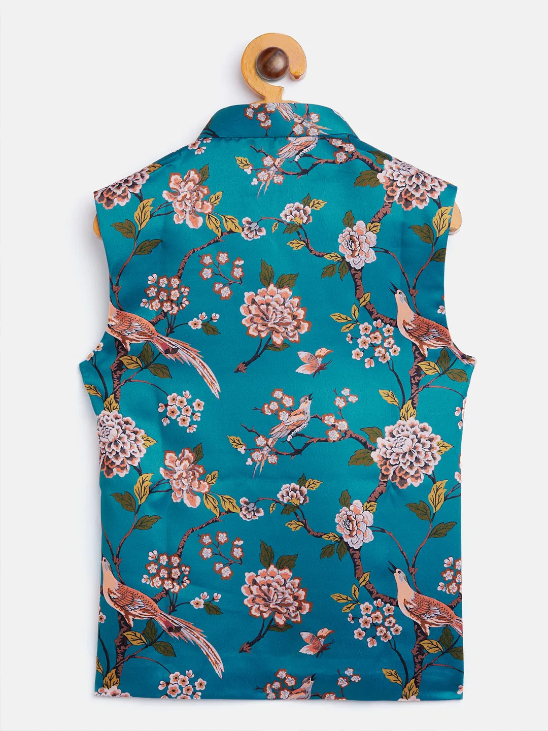 Boy's Multicolored-Base-Turquoise Nehru Jacket - Vastramay Boys