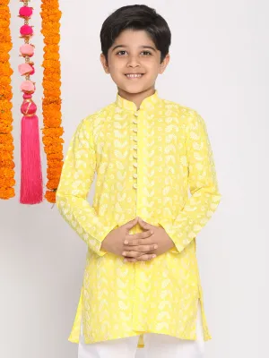 Boy's Mustard Chikankari Kurta - Vastramay Boys