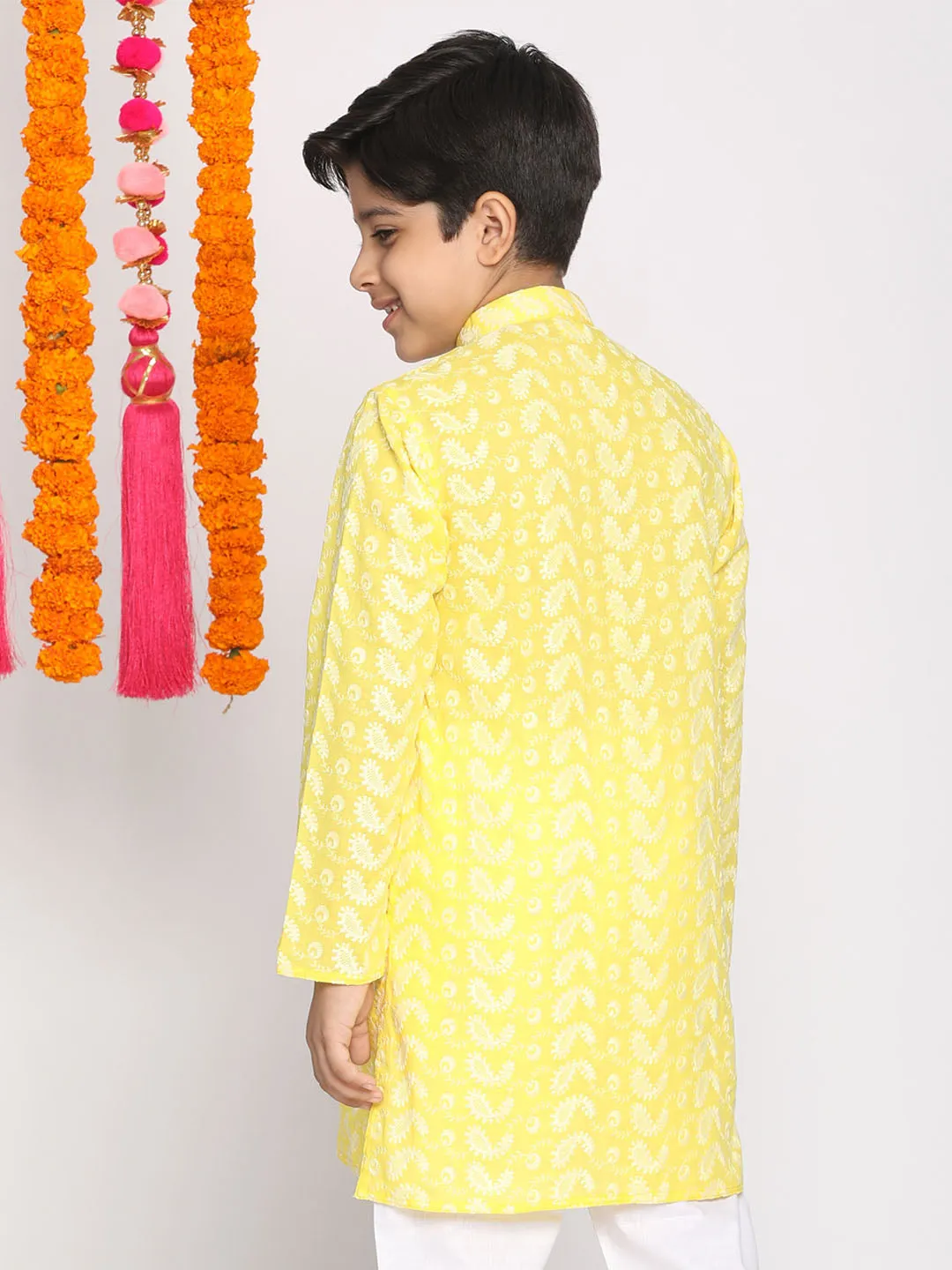 Boy's Mustard Chikankari Kurta - Vastramay Boys