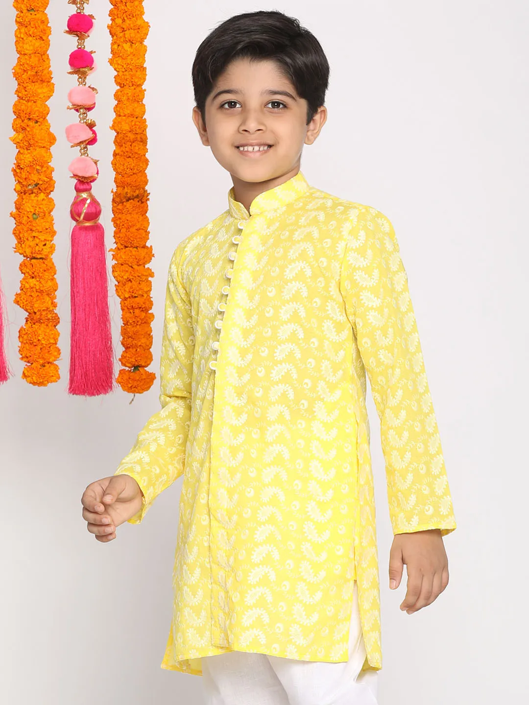 Boy's Mustard Chikankari Kurta - Vastramay Boys