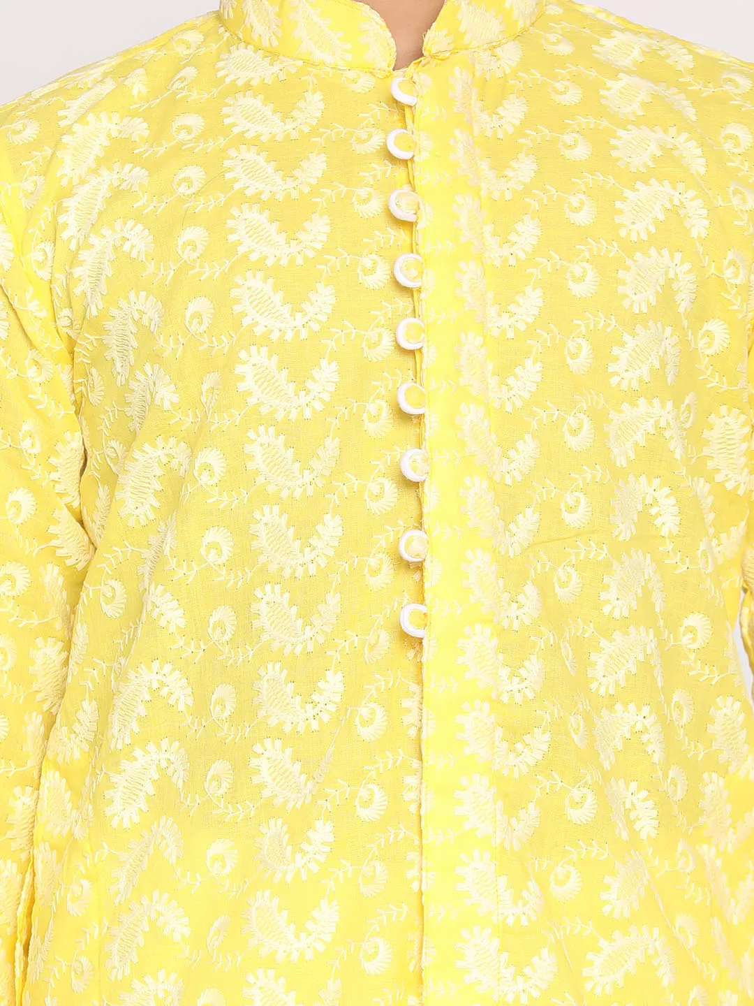 Boy's Mustard Chikankari Kurta - Vastramay Boys