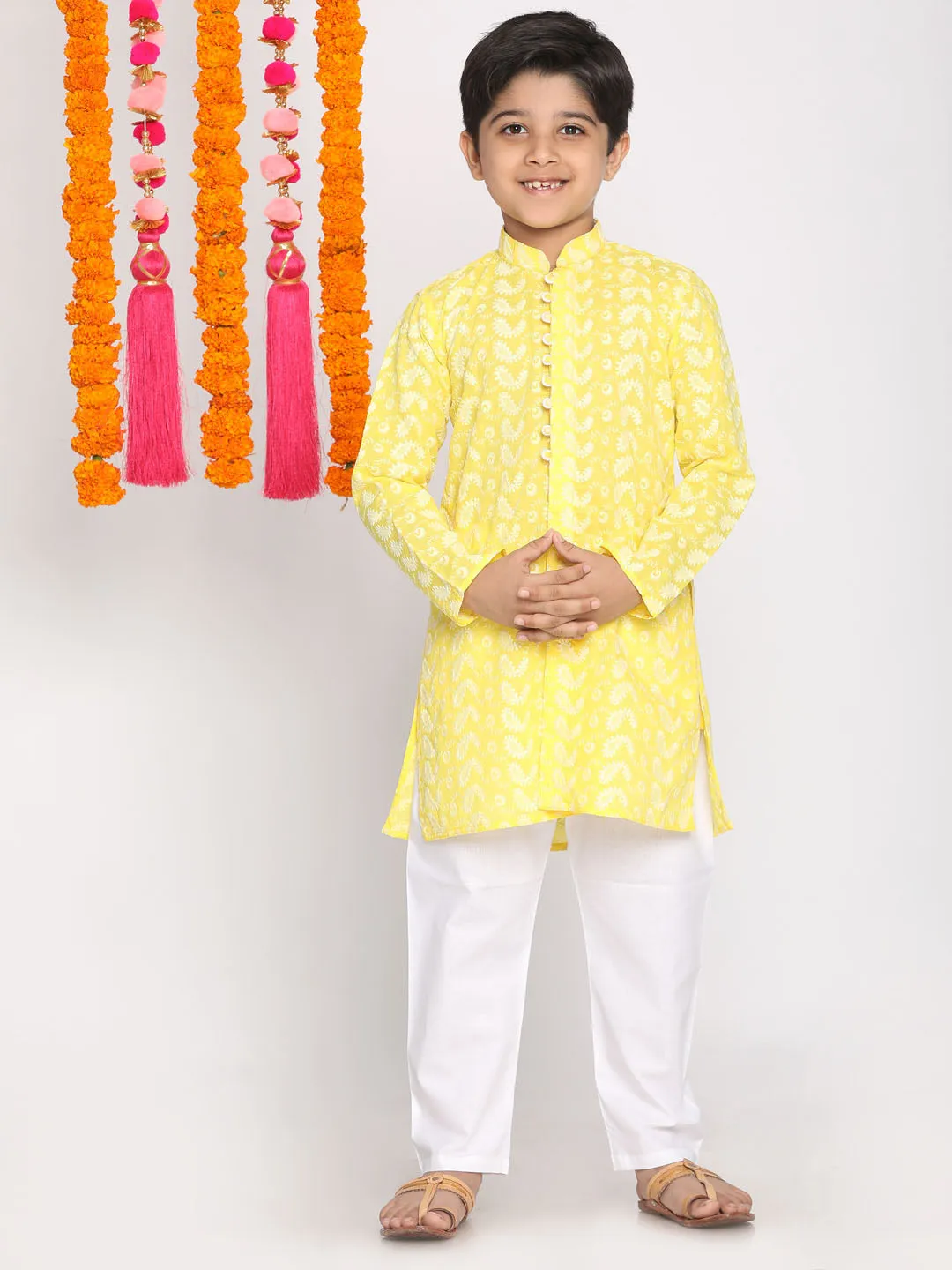 Boy's Mustard Chikankari Kurta - Vastramay Boys