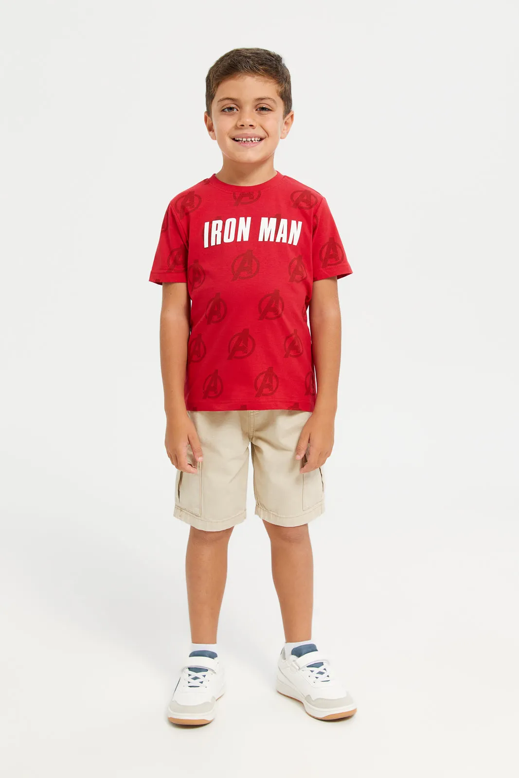 Boys Navy And Red Iron Man Printed T-Shirt Set (Pack Of 2)