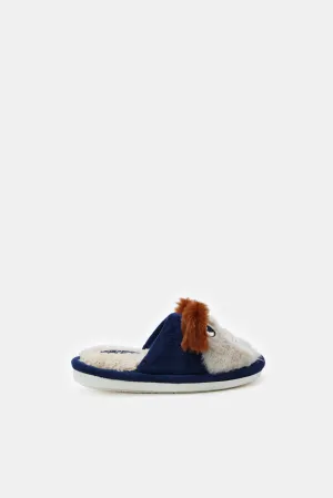 Boys Navy and White 3D Animal Slippers