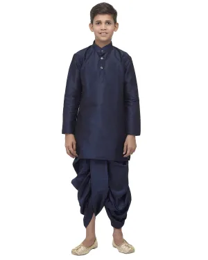 Boy's Navy Blue Solid Kurta With Dhoti Pants - Benstoke KIDS