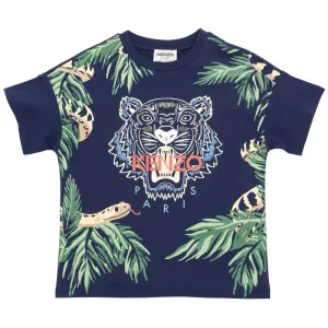 Boys Navy Leaf Print T-Shirt