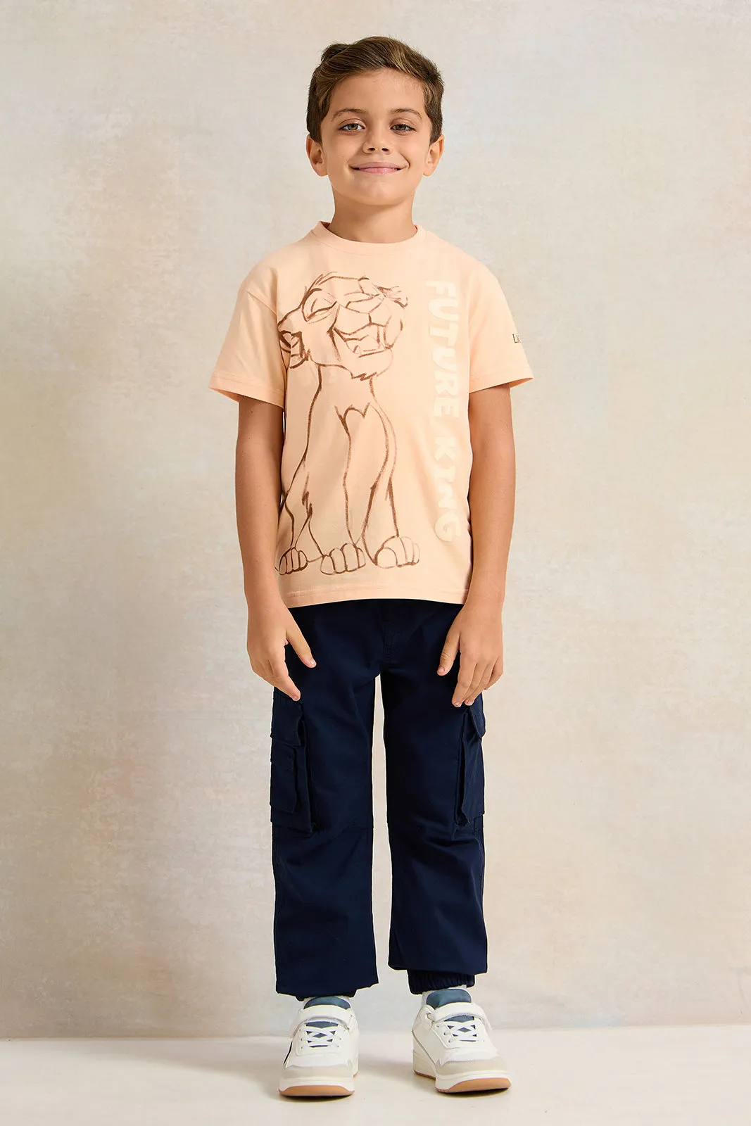 Boys Orange Printed Short sleeve T-shirt