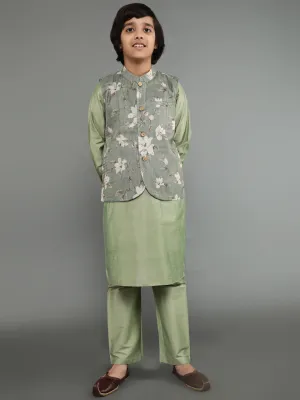 Boy's Pastel Green Kurta Pant With Nehru Jacket - Aks Boys