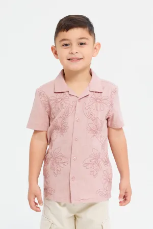 Boys Pink Front Embroidery Oversized Shirt