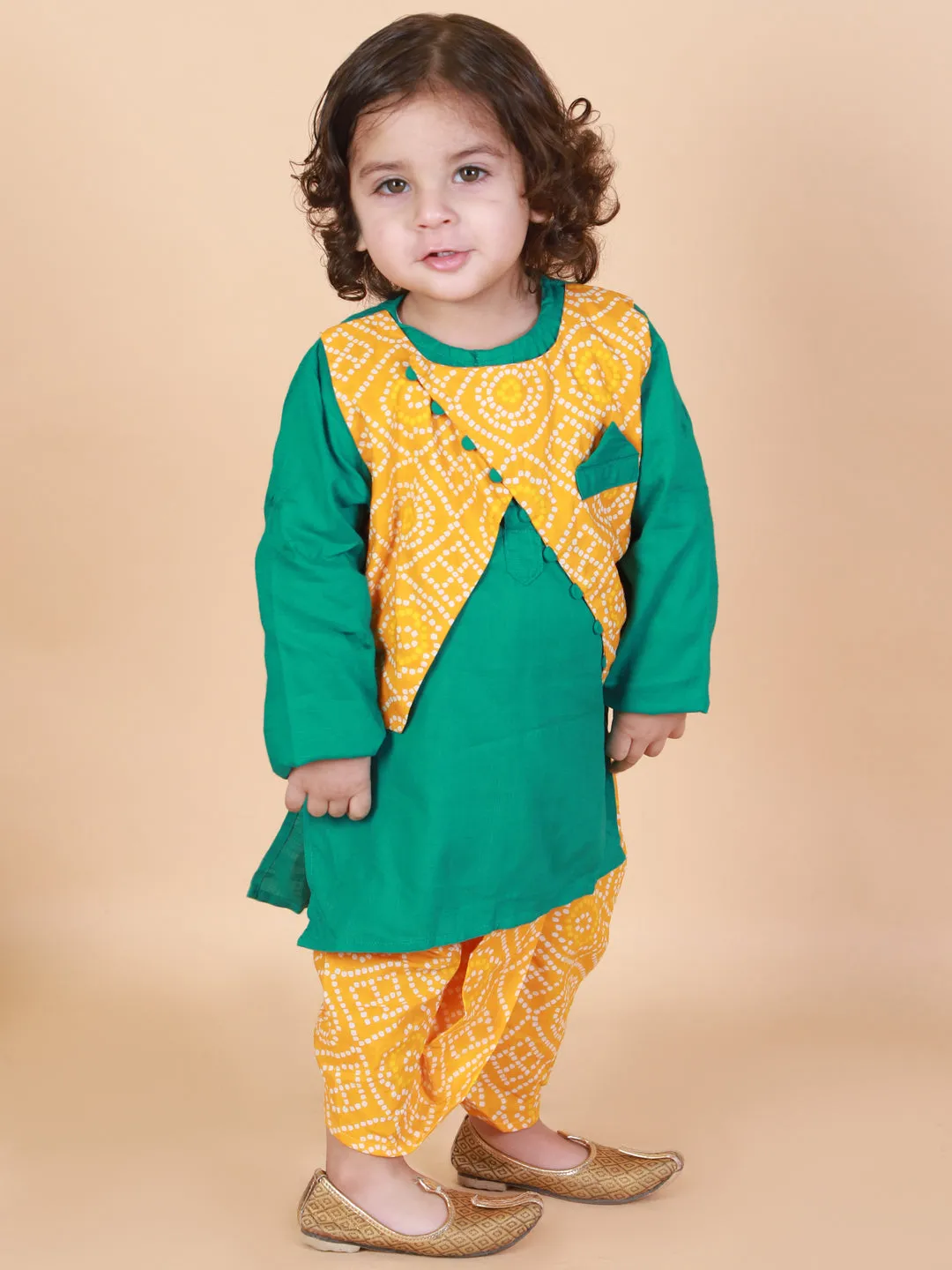 Boy's Pure Cotton Bandhani Print Ankle Length Dhoti Kurta Set - KID1 Boys