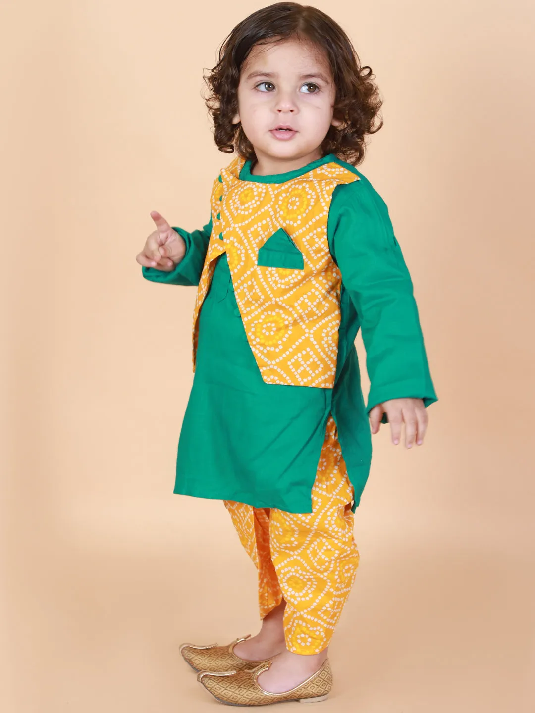 Boy's Pure Cotton Bandhani Print Ankle Length Dhoti Kurta Set - KID1 Boys