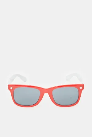 Boys Red And White Wayfarer Printed Sunglasses