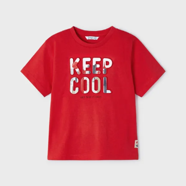 BOYS RED GRAPHIC PRINT SHORT SLEEVE T-SHIRT