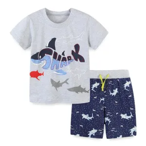 Boy's Shark Print T-shirt with Shorts Set