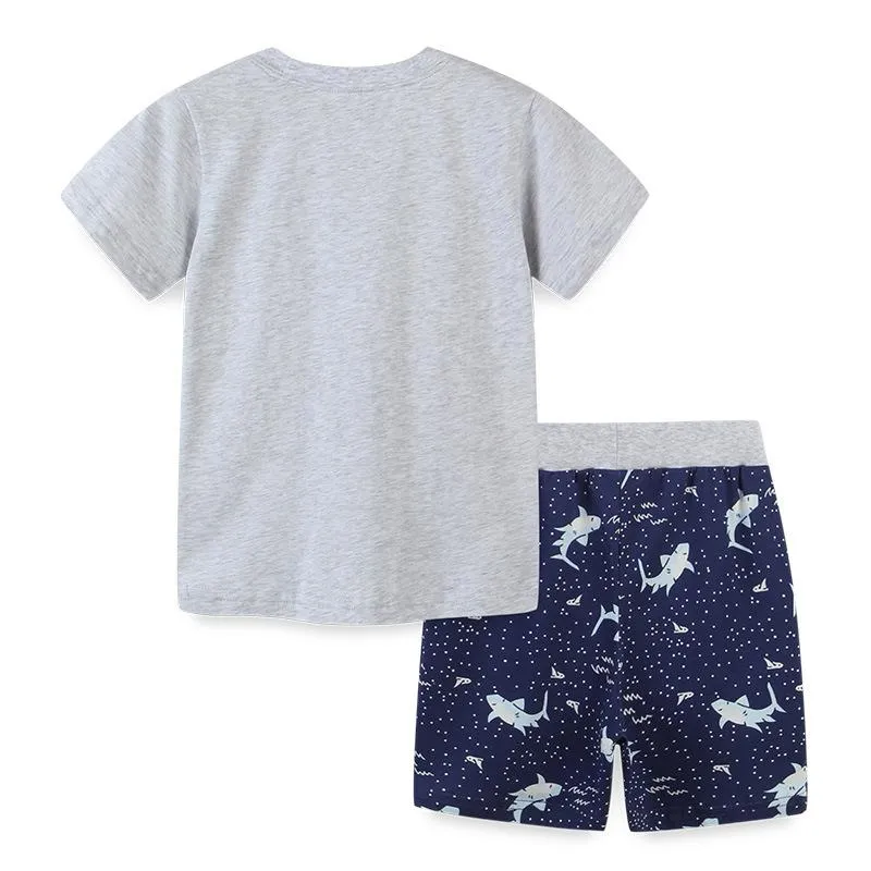 Boy's Shark Print T-shirt with Shorts Set