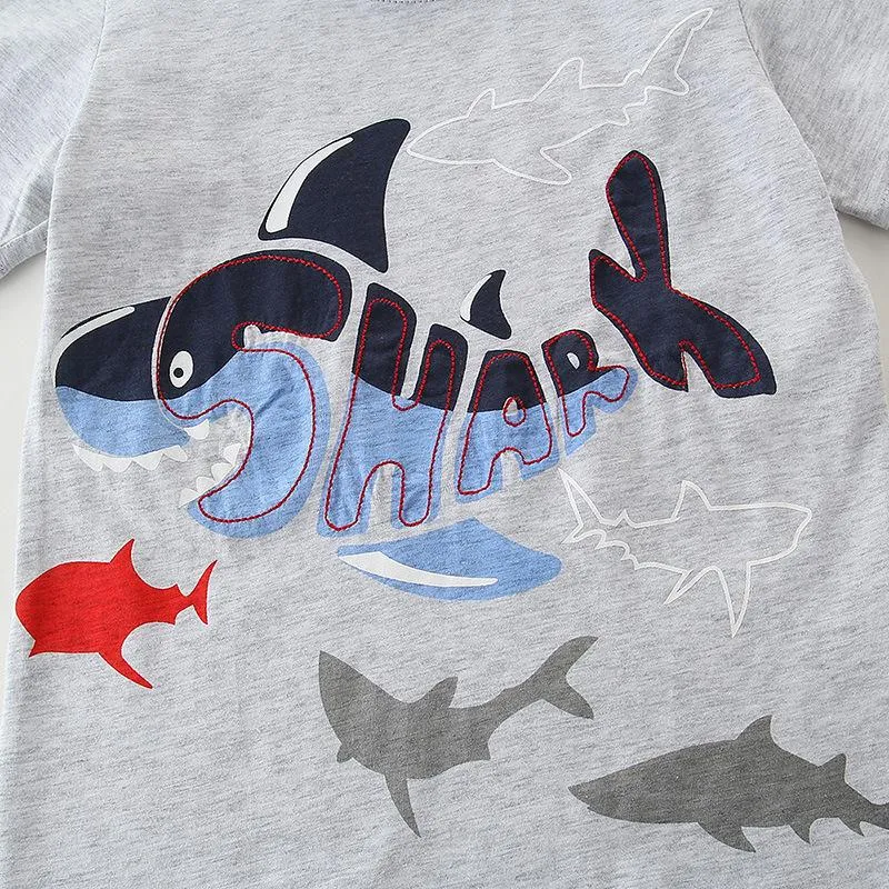 Boy's Shark Print T-shirt with Shorts Set