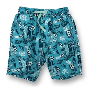 Boys Size 10/12 Green Soccer Adjustable Waist Swim Trunks