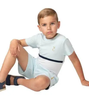 Boys Sky Blue Crew Neck Waffle Short Set