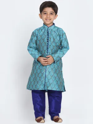 Boy's Sky Blue Silk Blend Kurta Pyjama Set - JBN Creation