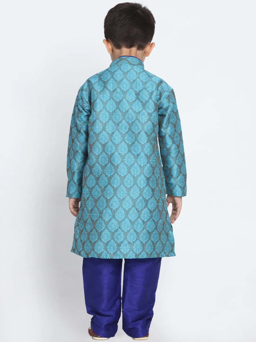 Boy's Sky Blue Silk Blend Kurta Pyjama Set - JBN Creation