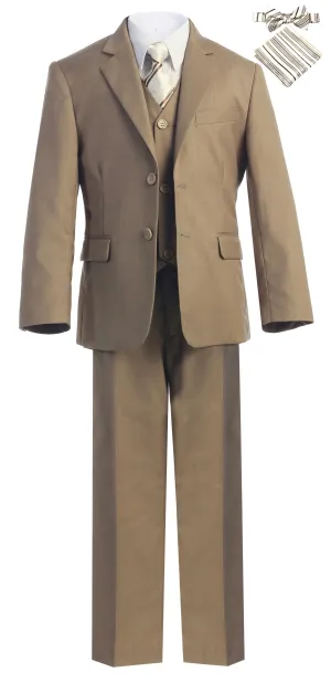 Boys' Slim Fit Suit 7-Piece Formal Set  - Khaki