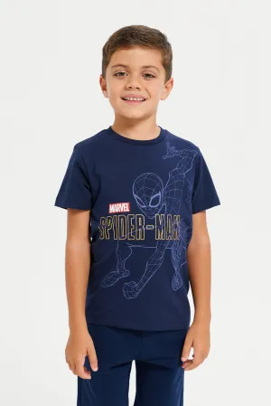 Boys Spider Man Navy Short Sleeve T-Shirt