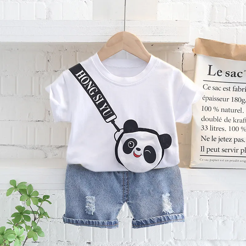 Boys' Summer Cartoon Bag Short-sleeved Two-piece Set Baby