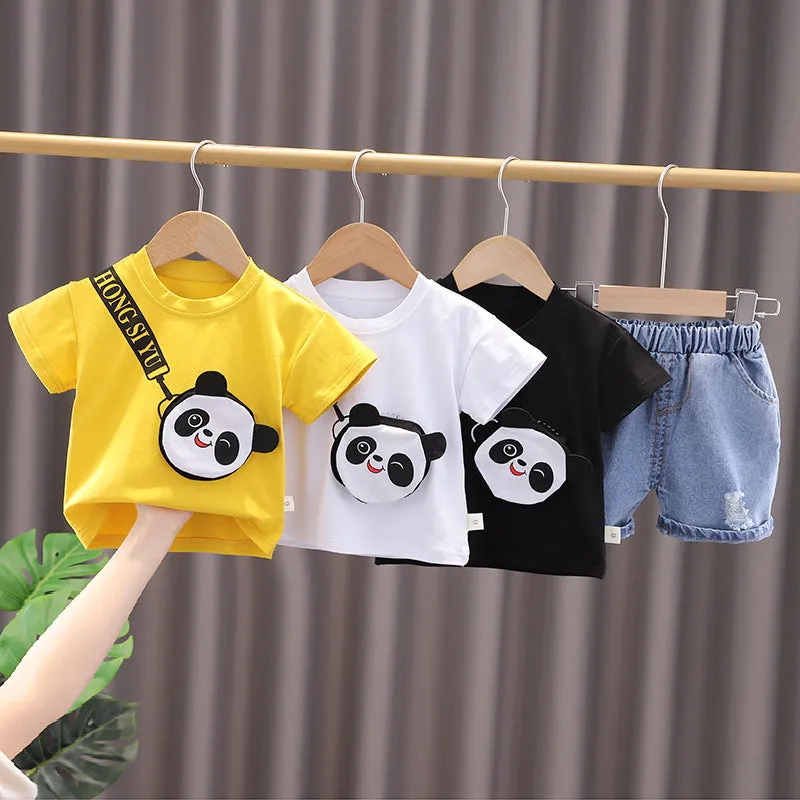 Boys' Summer Cartoon Bag Short-sleeved Two-piece Set Baby